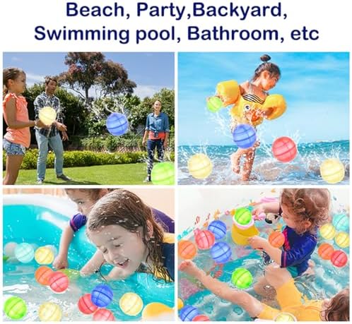 Eco-friendly reusable water balloons splashing open gently on impact during outdoor summer play