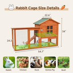 Large Outdoor Indoor Rabbit Hutch Wooden Bunny Rabbit Cage 2-Story with Run No-Leak Pull-Out Tray Waterproof Asphalt Roof Ramp for Guinea Pig Small Animal Wood Pet House Home Orange - Image 3