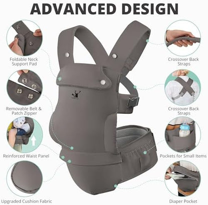 Toddler in forward facing position using Plateau Elk carrier