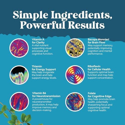 Natural brain booster supplement with Vitamin B complex and herbal extracts for concentration support