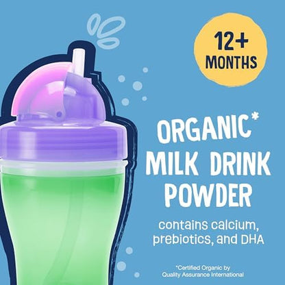 Earth's Best Organic Toddler Milk Drink Powder showing the nutritional facts and ingredient label on the back.
