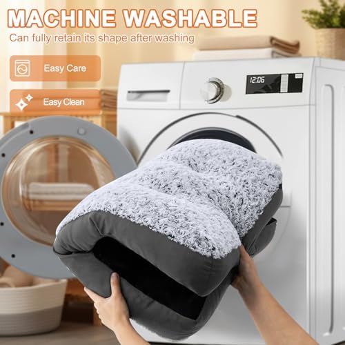 POCBLUE washable dog bed being placed into a washing machine for easy cleaning