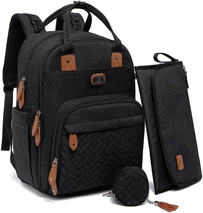 Dikaslon diaper bag backpack back view with ergonomic shoulder straps and anti-theft pocket