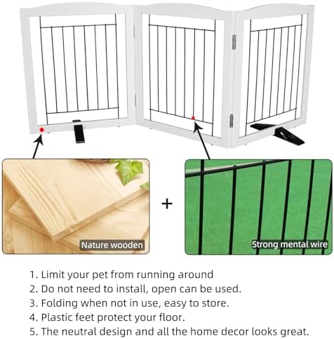 ZJSF three panel extra wide pet barrier standing securely with support feet in a modern living room