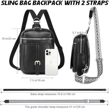 Myhozee 2 in 1 leather bag transformed into a mini backpack layout using the long adjustable back strap.