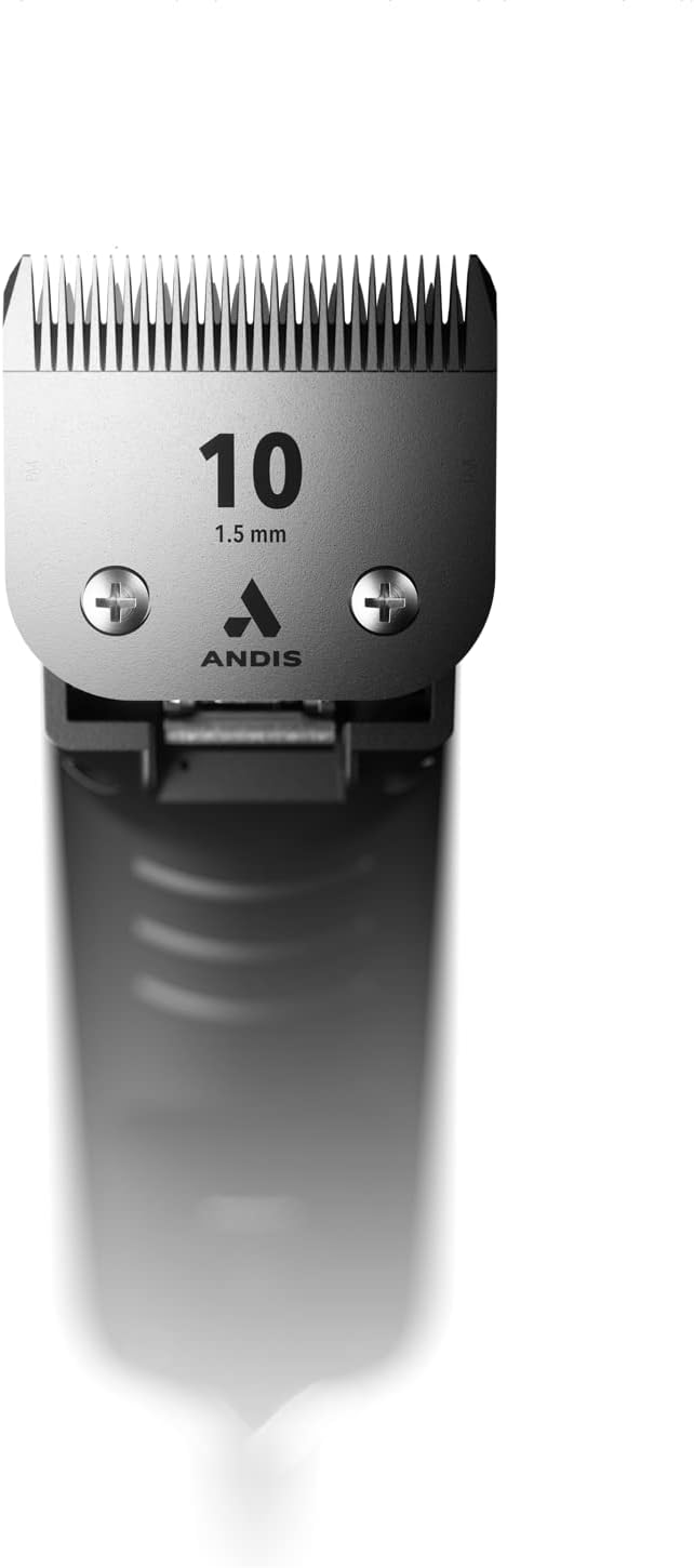 Close up of the detachable Number 10 blade system on the Andis 2 speed dog trimmer.