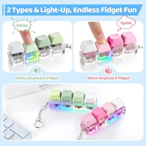 Outxe keyboard clicker fidget keychain showing LED color transition
