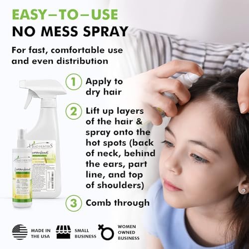 Authentic USA imported Head Hunters Natural Lemon Heads Lice Repellent Spray bottle displayed on a clean background.