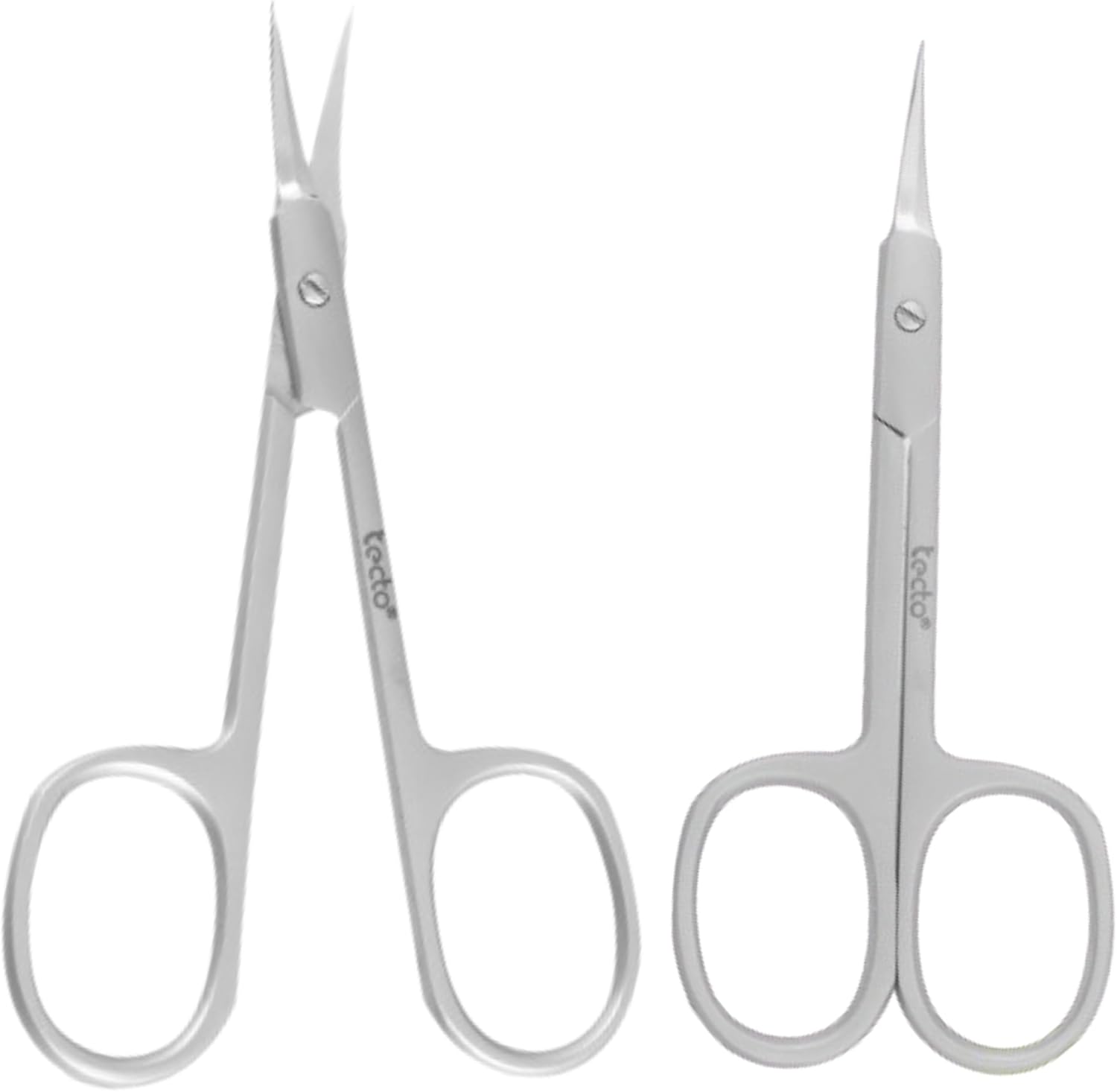 Tecto professional nail scissors front view showcasing the polished stainless steel finish and extra fine curved blades.