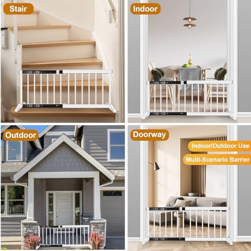 Adult stepping over a thirteen point three inch short white metal pet barrier safely
