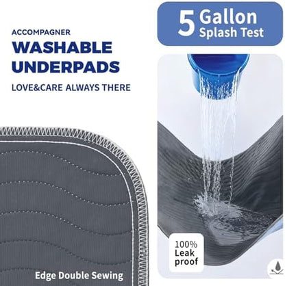Accompagner four layer reusable underpad displaying the non slip leak proof backing material.