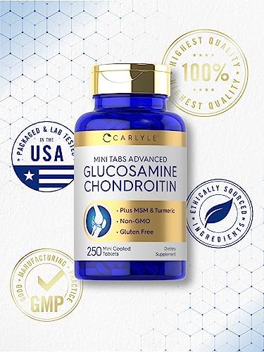 Carlyle Glucosamine Chondroitin MSM | 250 Mini Tablets | Advanced Formula with Turmeric | Non-GMO, Gluten Free - Image 6