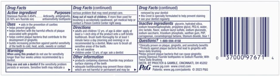 Crest Pro Health Advanced eight in one benefits toothpaste packaging box view