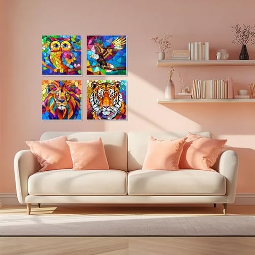 Child painting a colorful lion using the easy beginner color by numbers kit