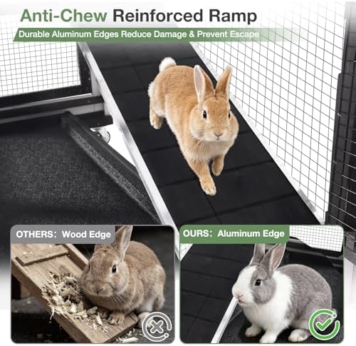 Large Rabbit Hutch Outdoor, 2-Tier Bunny Hutch with Wheels and Waterproof Roof, Wooden Guinea Pig Cage with Leak-Proof Pull-Out Trays, Multi-Door Bunny Cage for Small Animals-Black and White - Image 4