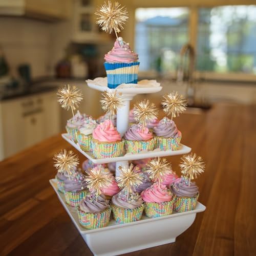 Gyufise party cupcake toppers inserted into birthday dessert