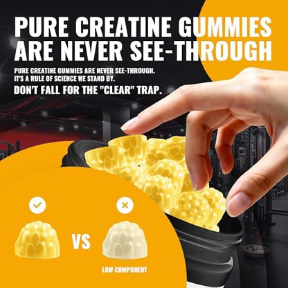 Hand holding Natures Aid creatine gummies 5g serving size