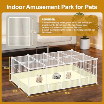 VISCOO 20 Panels Guinea Pig Cages, 48" x 24" x 16" DIY Small Animal Playpen with Transparent Top & Waterproof Mat, Enclosed Rabbit Cage for Bunny, Guinea Pigs, Hamsters, Metal Wire Yard Fence - Image 5