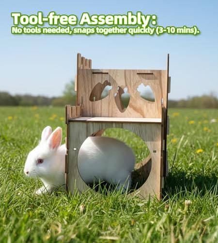 HIIMALEX Extra Large Bunny Castles Hideout Split Balcony for Indoor Bunnies Climbing Tower with Tunnel Sturdy House for Rabbits Ferrets Guinea Pigs Hamsters Ventilated Enrichment Toys Habitat - Image 3