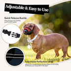 Side view of red mesh muzzle secure neck buckle connection