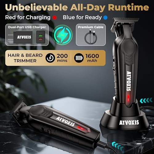 ATVOXIS grooming kit for men displaying three color coded combs and styling accessories arranged neatly