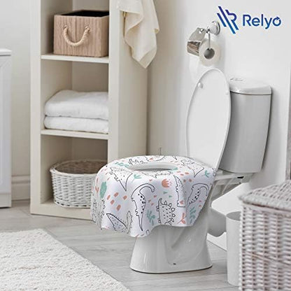 Relyo public restroom protective liner demonstrating front and side coverage.