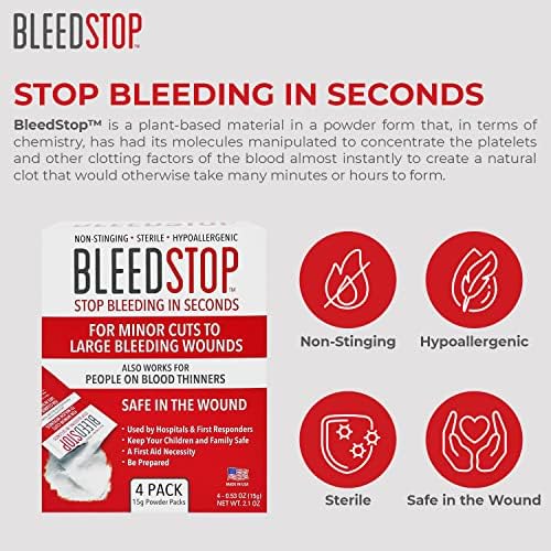 Portable BleedStop packets for survival gear and home emergency kits