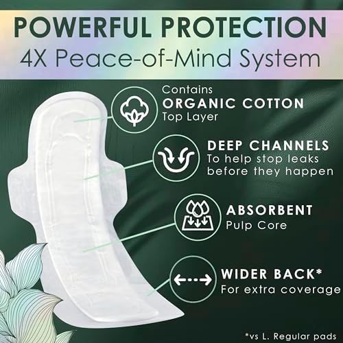 L. overnight absorbency pads with wings displayed on white background.