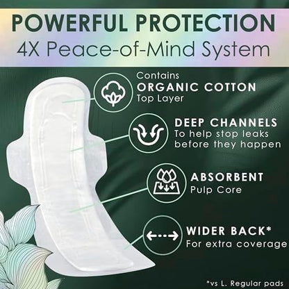 L. overnight absorbency pads with wings displayed on white background.