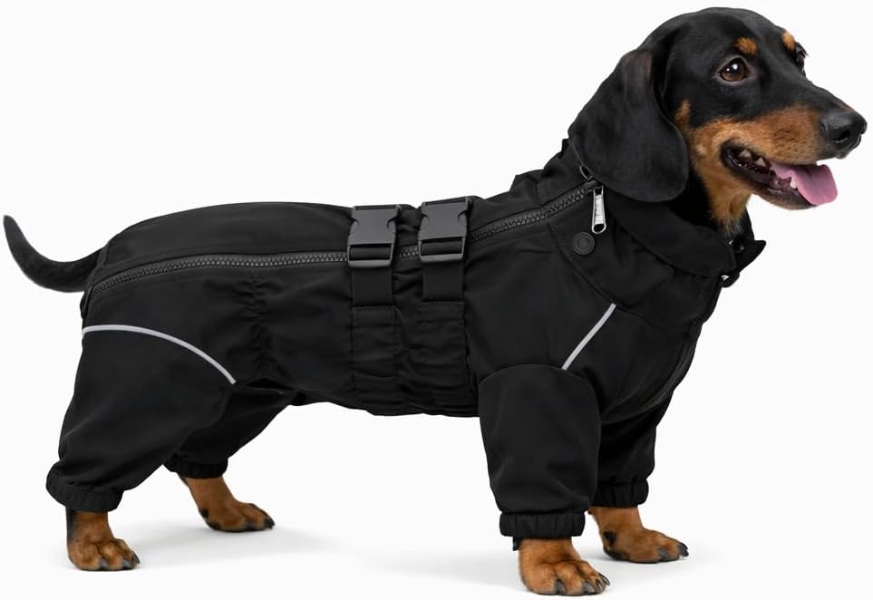 Lovelonglong Waterproof Dog Raincoat - 4-Leg Full Body Dog Rain Suit with Reflective Strips & Leash Opening, Outdoor Dog Jacket for Rainy Weather - Image 9