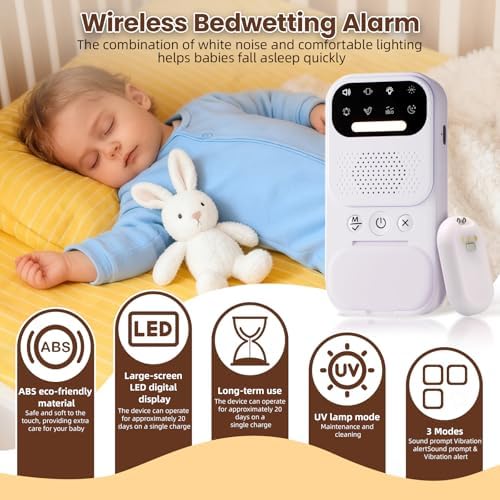 Bedwetting monitor with white noise and UV mode for toddler sleep training.