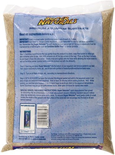 Carib Sea aquarium sand bag back label with usage instructions