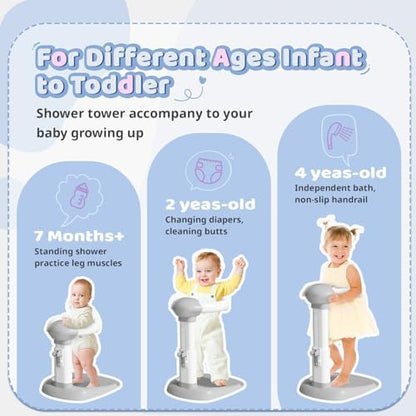 COOSEYA Baby Bath with Shower Stand Support|Anti-Pinch Soporte para Bañera de Bebé Adjustable Shower Tower and Anti-Slip for Toddler Standing Up Themselves,Ideal Gift for Infants 6-36 Months - Image 7
