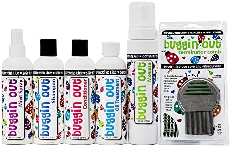 Product label of Buggin Out Nit Combing Mousse for kids and adults