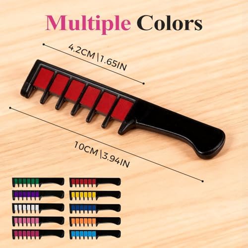 Festive Fun Hair Chalk Combs, 10 Colors Temporary Hair Color Comb Dye for Kids, Washable Makeup Stuff, Birthday Christmas Gifts for Girls Ages 4 5 6 7 8 9 10+, Safe DIY Party Cosplay (1 Set 6 Colors) - Image 6
