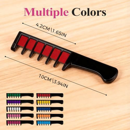 Festive Fun Hair Chalk Combs, 10 Colors Temporary Hair Color Comb Dye for Kids, Washable Makeup Stuff, Birthday Christmas Gifts for Girls Ages 4 5 6 7 8 9 10+, Safe DIY Party Cosplay (1 Set 6 Colors) - Image 6
