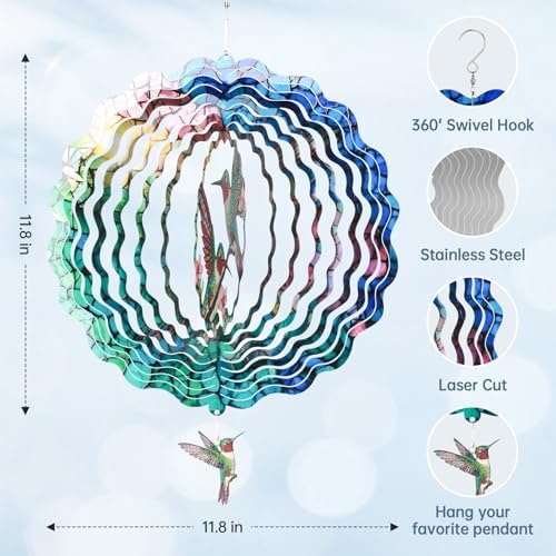 Hummingbird Wind Spinner for Easter Day Gift,Laser-Cut 12 Inch Stainless Steel Outdoor Garden Spring Decor, 3D Kinetic Window Hanging Sculpture Yard Art for Patio Women, Mom & Dad - Image 7