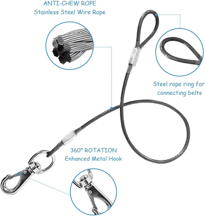 Vinyl coated stainless steel cable lead extension showing the secure locking carabiner hook close up.