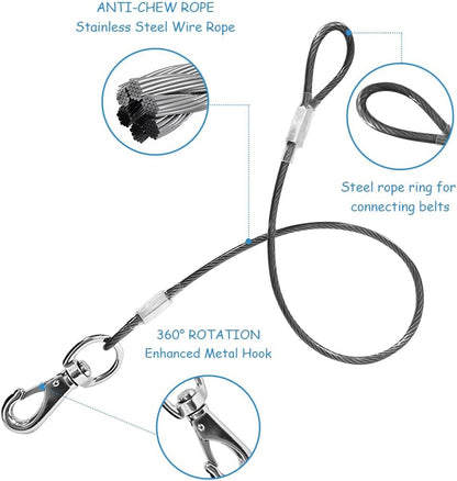 Vinyl coated stainless steel cable lead extension showing the secure locking carabiner hook close up.
