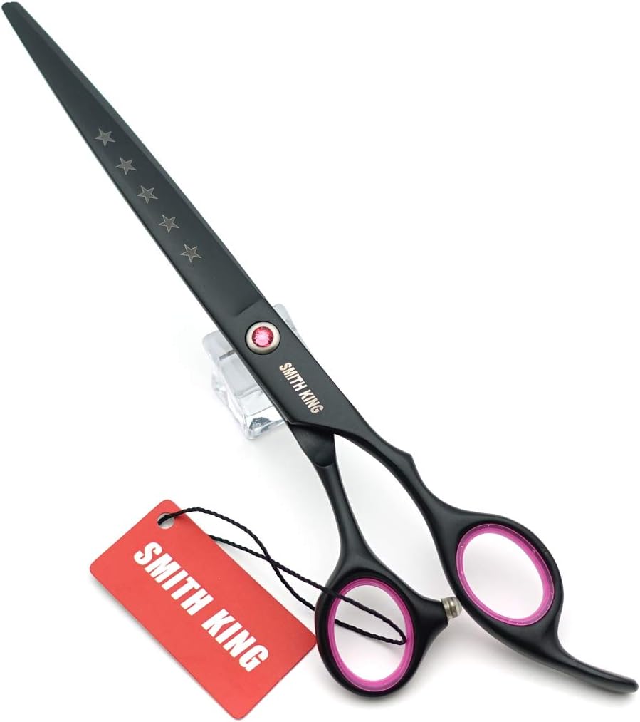 Smithking curved dog grooming scissor showcasing the professional 25 degree cutting angle