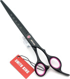Smithking curved dog grooming scissor showcasing the professional 25 degree cutting angle