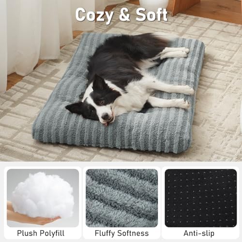 FURTIME Washable Dog Bed Large Sized Dogs, Deluxe Dog Crate Beds Comfy Fluffy Kennel Pad Anti-Slip Pet Sleeping Mat, Machine Washable Dogs Pillow, 35"x23"x3.5", Gray - Image 3