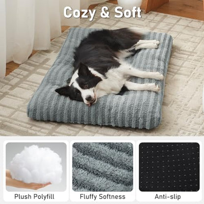 FURTIME Washable Dog Bed Large Sized Dogs, Deluxe Dog Crate Beds Comfy Fluffy Kennel Pad Anti-Slip Pet Sleeping Mat, Machine Washable Dogs Pillow, 35"x23"x3.5", Gray - Image 3