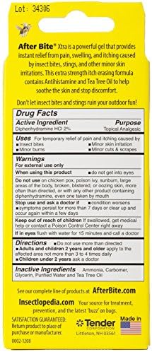 Back label of After Bite Xtra showing ingredients and usage instructions