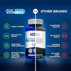 We Like Vitamins Astaxanthin bottle beside natural microalgae illustration