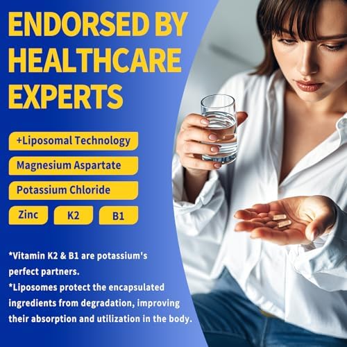 Qmiozzy Potassium Magnesium supplement displaying the ingredients list and liposomal technology details.