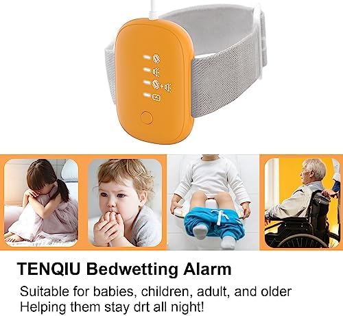 TENQIU enuresis monitor showing the three alert modes sound and vibration indicators.
