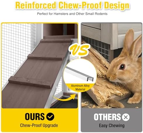 Aivituvin 39.3" Large 2-Story Rabbit Hutch, Indoor Outdoor Bunny Cage with Chew-Proof Ramp, Leak-Proof & Easy-to-Clean Tray, Lockable Wheels, for Rabbits & Guinea Pigs - Image 3