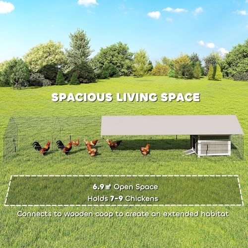 PawHut Metal Chicken Coop, Large Chicken Run with Water-Resistant & Anti-UV Cover for 7-9 Hens, Outdoor Hen House Rabbit Hutch with 10 Doors for Duck, Small Animal, for Backyard, 21' x 3.5' x 3.6' - Image 4
