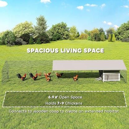 PawHut Metal Chicken Coop, Large Chicken Run with Water-Resistant & Anti-UV Cover for 7-9 Hens, Outdoor Hen House Rabbit Hutch with 10 Doors for Duck, Small Animal, for Backyard, 21' x 3.5' x 3.6' - Image 4